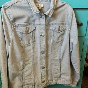 Blue and white pinstripe jean jacket